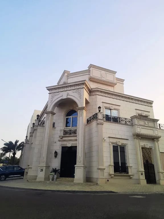 Villa façade clad in Testa Lebanese limestone by Spazio Interno, Kuwait