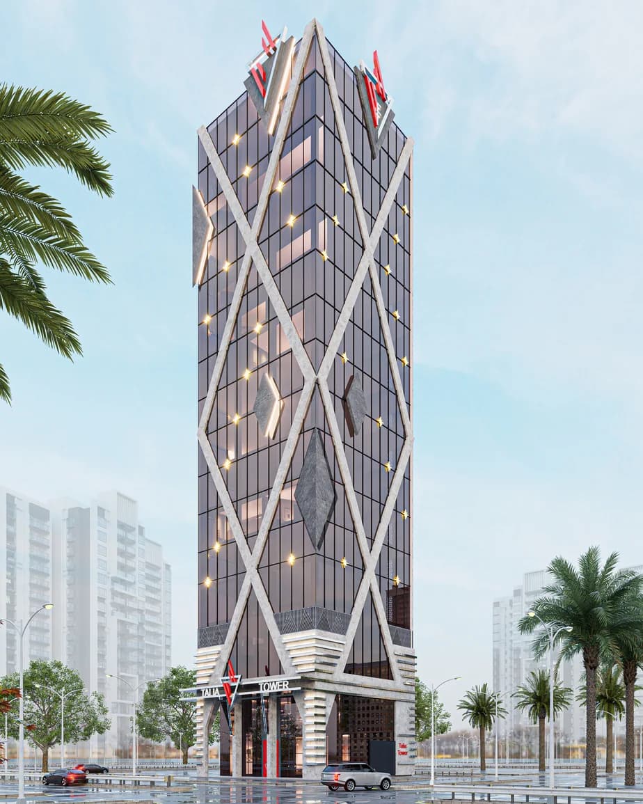 Talia Tower — A distinct tower identity carried from the façade into the interior experience.