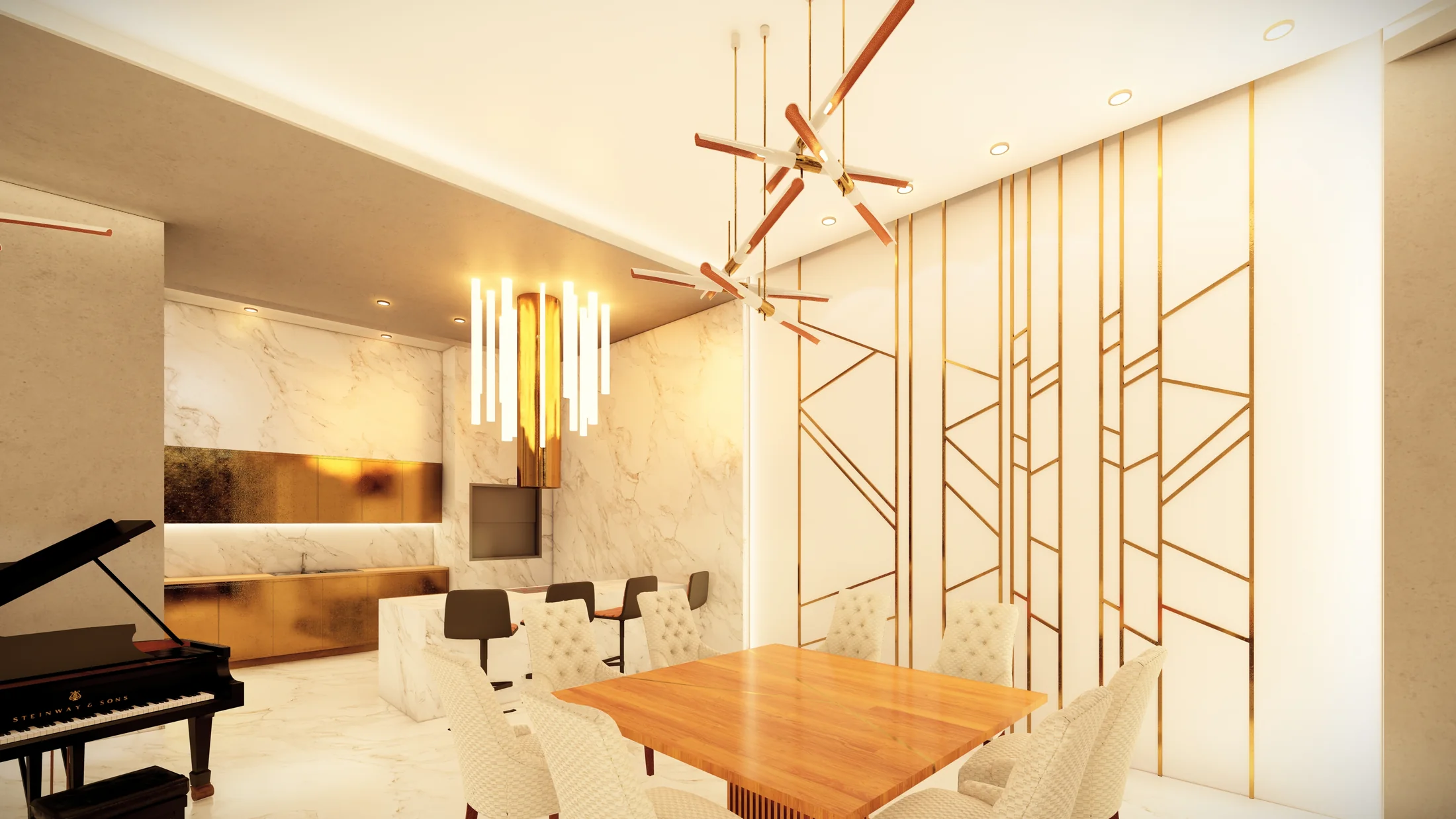 Marble and timber interior demonstrating Spazio Interno material expertise