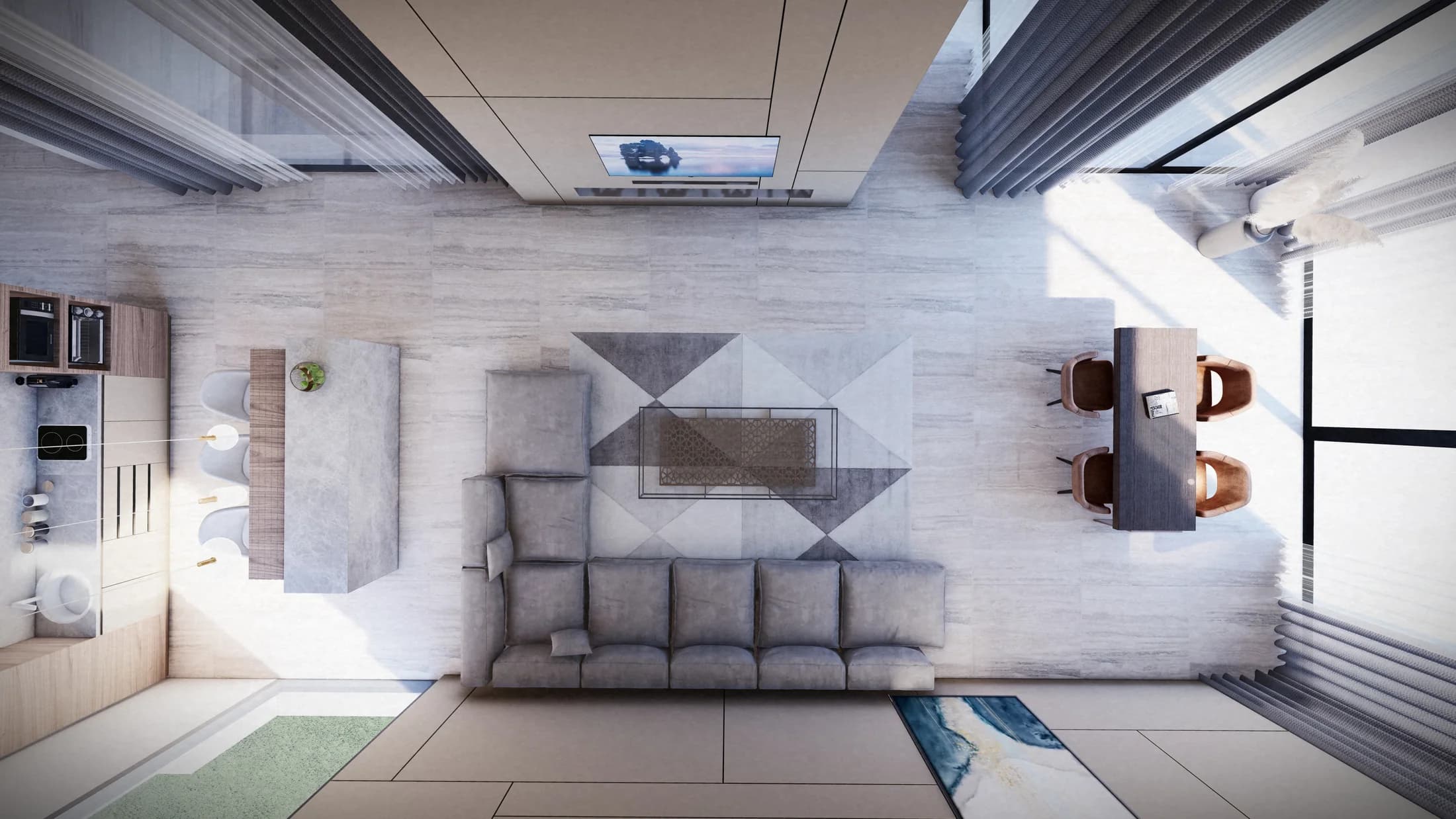 Top view of contemporary residential living space